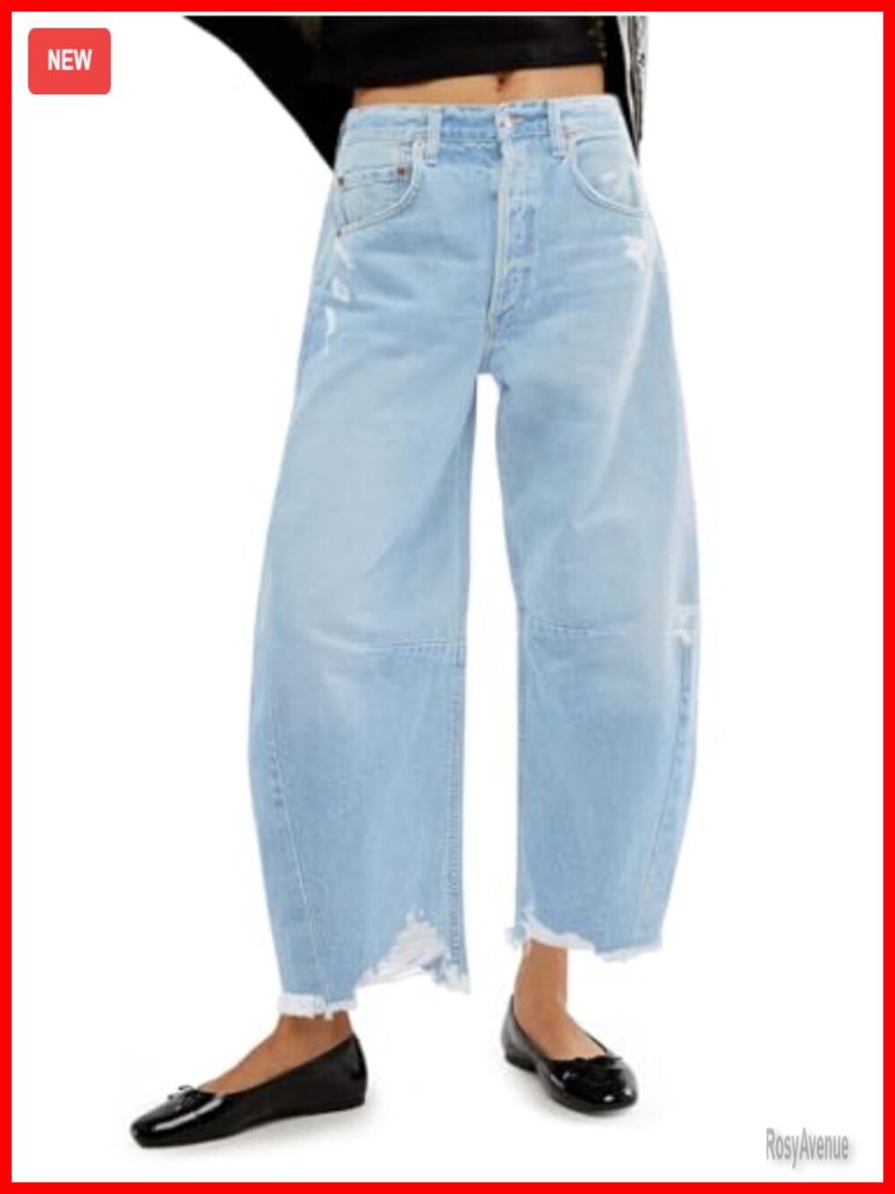 Baggy Barrel Jeans Cropped Boyfriend Wide Leg Raw Hem Denim Pants